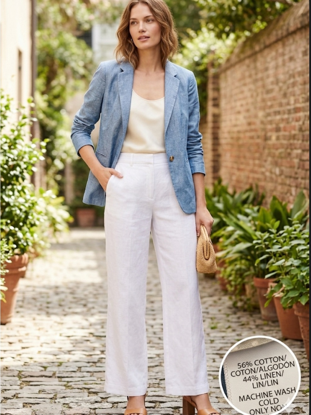 LOFT Blue Linen-Blend Single-Button Blazer